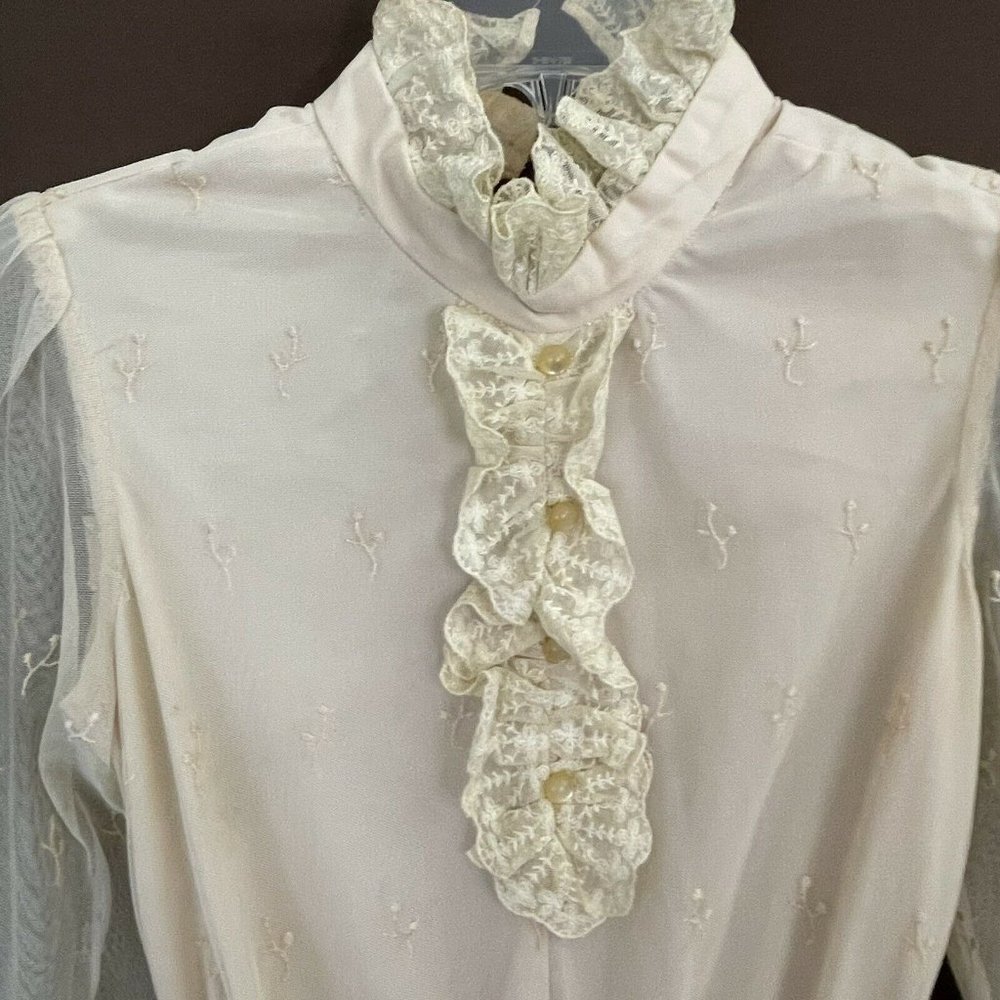 🔴 Vintage CACTUS NY Beige Lace 1960s/1970s Dress - Picture 5 of 12